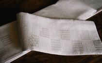 絹の上品な光沢　半幅帯「源氏香」白【京都・織物のまちの逸品】