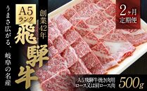 【2ヶ月定期便】A５飛騨牛焼き肉用500ｇロース又は肩ロース肉