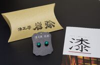 【ギフト用】【本漆塗】漆ピアス(メタリックグリーン)9ミリ玉《イヤリング可》