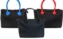 ウェットスーツ素材のビジネスバッグ(ハンドル黒、インナー赤)