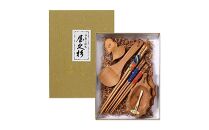 屋久杉で作られた夫婦箸、菜箸、箸置き、しゃもじ、銘々皿の5点セット【屋久島】