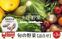 『定期便 全3回』無農薬生姜200gと旬の野菜の詰め合わせ【土佐野菜】【セット 新鮮 野菜 毎月  人気 おすすめ 高知県 南国市】