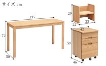 ＜角がまるいデスクセット＞かどまる135デスク・ワゴン・上棚3点セット／オーク／机／大川家具