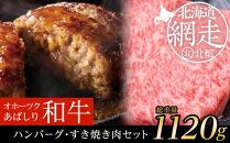 ＜網走産＞【オホーツクあばしり和牛】ハンバーグ・すき焼き肉セット 総重量1120ｇ
