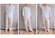 スタンドカラー オーガニックコットンダブルガーゼ・ユニセックスシャツ　Lサイズ／白