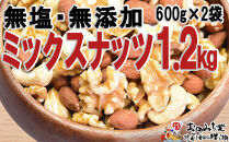 無添加・無塩 ミックスナッツ 約1.2kg（約600g×2袋）【ナッツ 素焼き ロースト ローストナッツ アーモンド カシューナッツ くるみ 無塩 無添加  健康食品 広島県 尾道市】