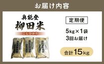 【復興支援】【定期便】【令和6年度産】奥能登柳田米B3（定期便）5kg×3か月分