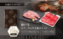 【冷蔵便】神戸牛&nbsp;ステーキ＆すき焼きセット（サーロイン200g×2枚、ウデスライス350g）計750g