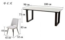 180メラミントップテーブル(木脚)とDC-5イス6脚の7点セット【2本脚／天板：シェルホワイト／張地：布グレー】