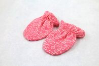 【天然染料・型染】京丹後シルク　出産祝いセット（ベビーミトン、プーティセット）　小花　ピンク