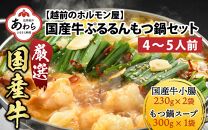 ぷるるんもつ鍋セット（約4～5人前）越前のホルモン屋 国産牛 ／ 価格下げました！ 味噌 モツ鍋 小腸 ホルモン 鍋 国産 国産牛 牛ホルモン おつまみ 冷凍 人気 やみつき キャンプ アウトドア