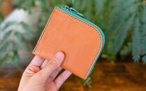 屋久鹿レザーの島財布 キャメル×ターコイズ