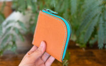 屋久鹿レザーの島財布 キャメル×ターコイズ