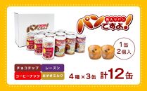 【長期保存】パンですよ　12缶セット（チョコチップ×3/レーズン×3/コーヒーナッツ×3/あずきミルク味×3）