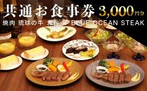 【焼肉琉球の牛・BLUE OCEAN STEAK】3,000円共通お食事券