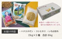 【令和6年産 新米】福井のお米 食べ比べセット 2kg×3種 計6kg ／ 福井県産 ブランド米 ハナエチゼン コシヒカリ いちほまれ 精米 白米 食べ比べ