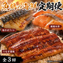 【魚鶴】人気の魚の幸定期便（塩サバ・うなぎ蒲焼・鮭切身）【定期便全3回】