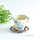 宇治笠取焼　マグカップ＆コースター（青い花）