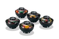 <国産品 山中塗> 高級品 欅4.5煮物椀 長寛5種絵 5客セット